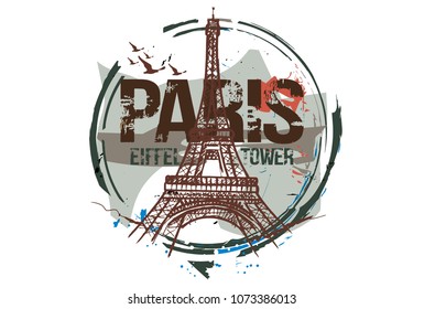 Eiffel Tower. Paris, France city design. Hand drawn illustration.
