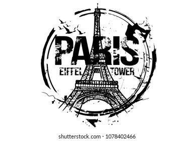 Eiffel Tower. Paris, France city design. Hand drawn illustration.