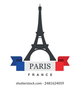 Eiffel Tower Paris France with flag vector illustration.
