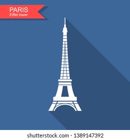 Eiffel tower , Paris, France Flat stylized icon with long shadow