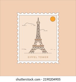 Eiffel Tower Paris France Flat Design Set