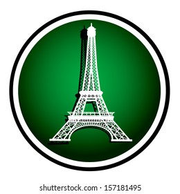 Eiffel Tower in Paris, France - green round icon