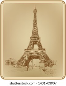 Eiffel Tower Paris  France, hand drawing. Vector illustration.