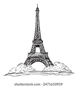 Eiffel Tower Paris France Hand-drawn vector illustration.