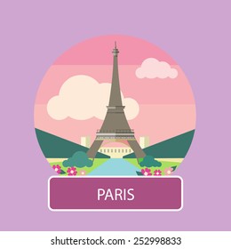 Eiffel tower, Paris. France. Poster concept in cartoon style with text
