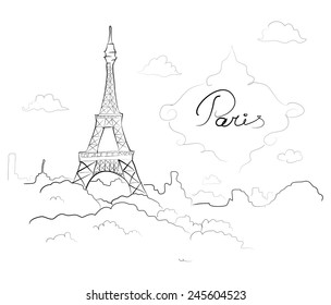 Eiffel tower in Paris, France. Sketch vector 