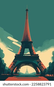 Torre Eiffel en París, Francia. Ilustración vectorial en estilo retro. cartel de impresión de arte mural