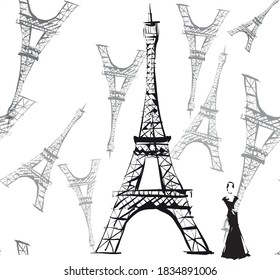 eiffel tower and paris girl illustration travel romance vector