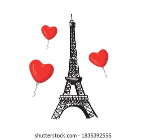 Eiffel tower in Paris. Hand drawn illustrations.	

