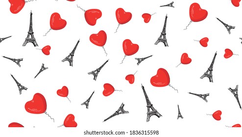 Eiffel tower in Paris. Hand drawn illustrations.	
