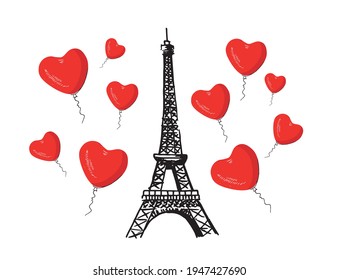 Eiffel tower in Paris. Hand drawn style. Vector illustrations. 	
