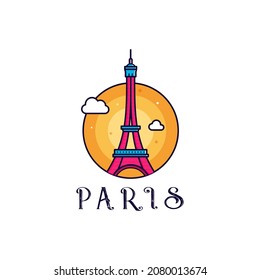 Eiffel tower Paris Illustration logo design 