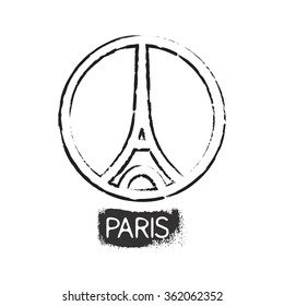 Eiffel tower in Paris. Isolated on white background with text. Vector EPS10
