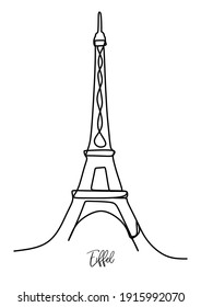 Eiffel tower Paris Landmark - Continuous one line drawing