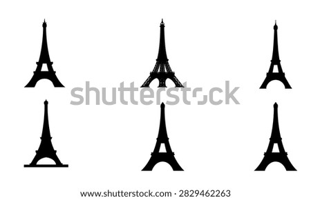 Eiffel Tower Paris landmark silhouette and line icon set, France famous architecture isolated on white background vector