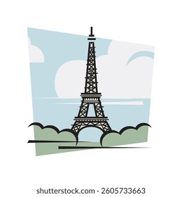 Eiffel Tower in Paris, line art, blue sky