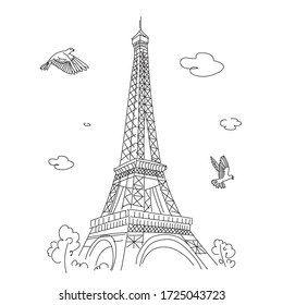 Eiffel Tower in Paris. Linear drawing. Vector line illustration