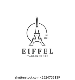 Eiffel Tower Paris logotipo simples e minimalista Preto Silhueta modelo de design