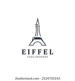 Eiffel Tower Paris logotipo simples e minimalista Preto Silhueta modelo de design