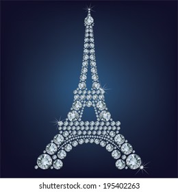 Eiffelturm - Paris besteht aus vielen Diamanten auf schwarzem Hintergrund