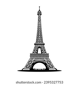 Eiffel Tower in Paris on a white background. Landmark of Paris. Vector linear illustration silhouette