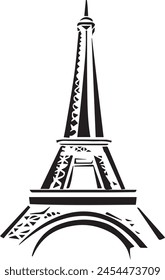 Eiffel tower in Paris on a white background. Landmark of Paris. Vector illustration. Doodle style