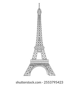 Eiffel Tower in Paris on a white background. Landmark of Paris. Vector linear illustration, High quality icon..