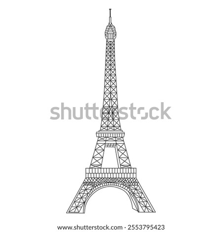 Eiffel Tower in Paris on a white background. Landmark of Paris. Vector linear illustration, High quality icon..