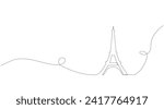 The Eiffel Tower in Paris. One continuous line. Hand drawing. French landmarks and city architecture in a simple linear style. You can edit the strokes.