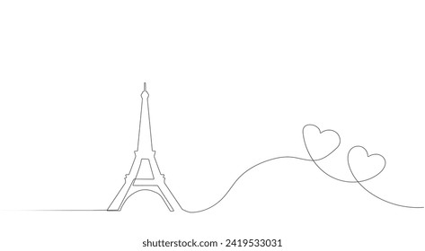 The Eiffel Tower in Paris. One continuous line. Hand drawing. French landmarks and city architecture in a simple linear style. You can edit the strokes.