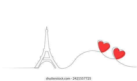 The Eiffel Tower in Paris. One continuous line. Hand drawing. French landmarks and city architecture in a simple linear style. You can edit the strokes.