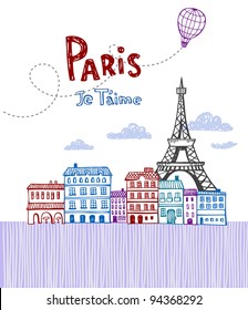 Eiffel tower in Paris, post card in doodle style