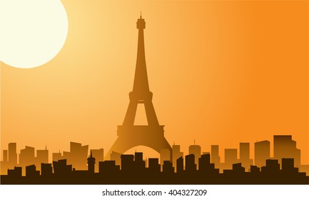The Eiffel tower in Paris silhouette with moon