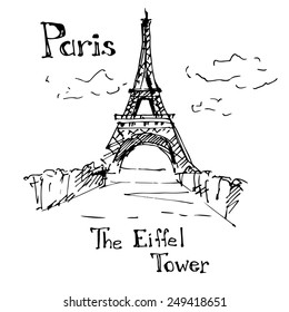 Eiffel tower in Paris for travel design. Sketch. Vector illustration.