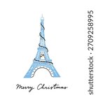Eiffel Tower in Paris vector illustration. Merry Christmas clipart with Eiffel Tower