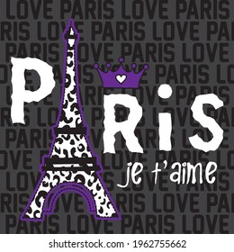 Eiffel tower of Paris vector illustration. T-shirt graphics.
