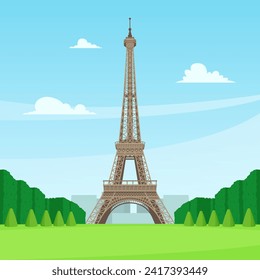 Eiffel Tower in Paris Vector Illustration. France tourist attraction Landmark.