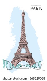 Eiffel Tower Paris. Vector illustration, vintage sketch style