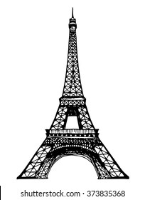 Eiffel Tower in Paris vector illustration, hand drawn famous french landmark silhouette on a white background