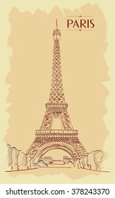 Eiffel Tower Paris. Vector illustration, vintage sketch style