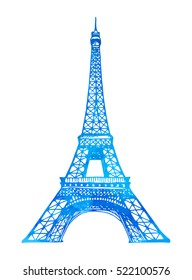 Eiffel Tower in Paris vector illustration, hand drawn famous french landmark silhouette on a white background, vector watercolor