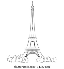 Eiffel Tower of Paris - vector lineart illustration