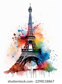 Eiffel tower in Paris watercolor vector illustration