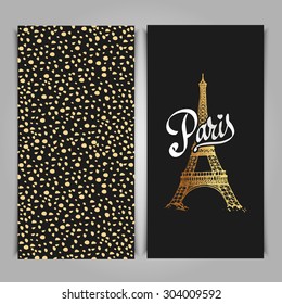 Eiffel tower parisian symbol. Hand drawn vector greeting art deco styled card