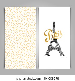 Eiffel tower parisian symbol. Hand drawn vector greeting art deco styled card