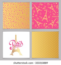 Eiffel tower parisian symbol. Hand drawn vector elements and patterns for greeting card.