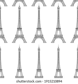 Eiffel Tower pattern repeatable seamless pattern in black color for any design. Vector illustration.