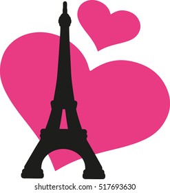 Eiffel tower with pink hearts