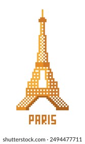 Eiffel tower pixel design. Flat vector illustration.