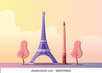 Eiffel tower and place de la concorde illustration landscape